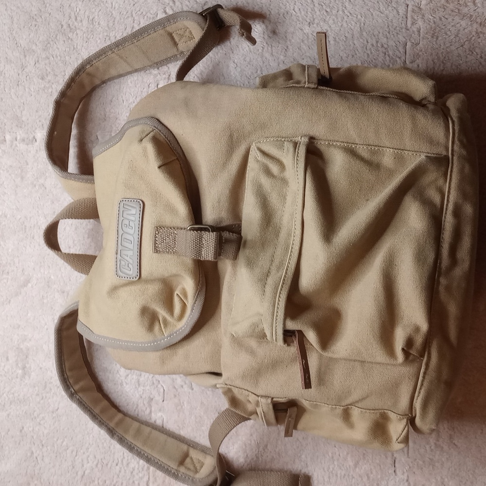 Caden Camera Case Backpack Tan Canvas Flap Bag Rucksack Photography